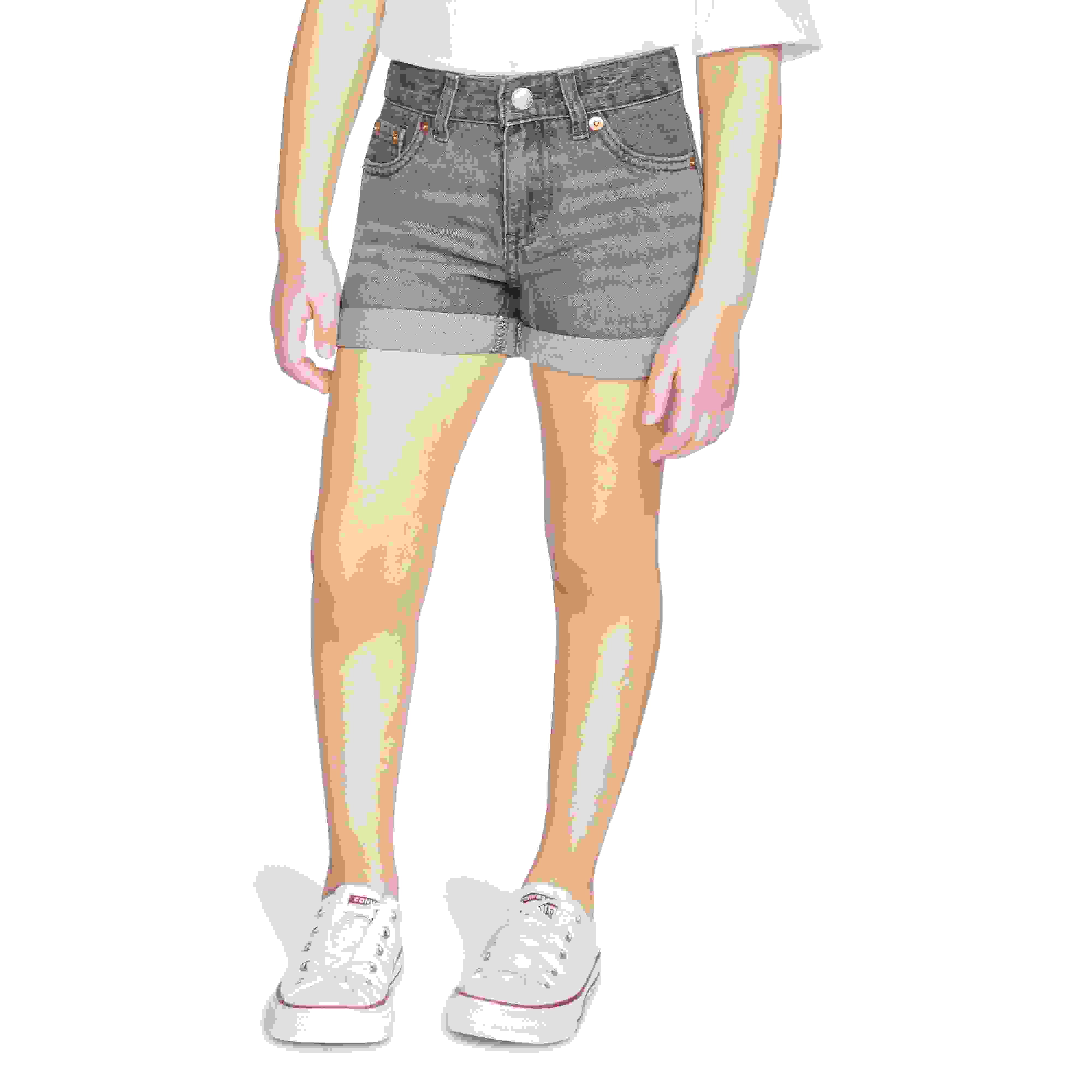 Levi's Girlfriend Fit Roll-Up Little Girls' Grey Wash Denim Shorty Shorts